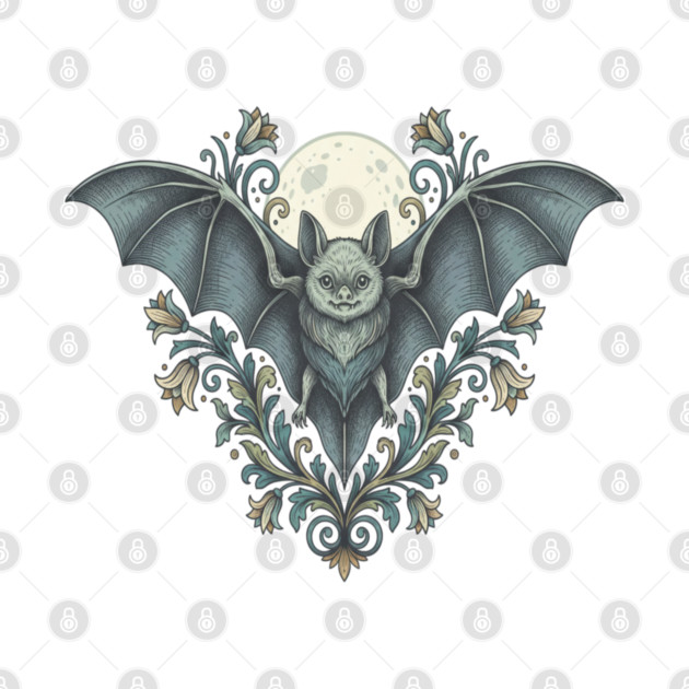 Nocturnal Celestial Bat with Vintage Florals by BirdsnStuff