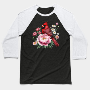 Cardinal and Flowers Baseball T-Shirt