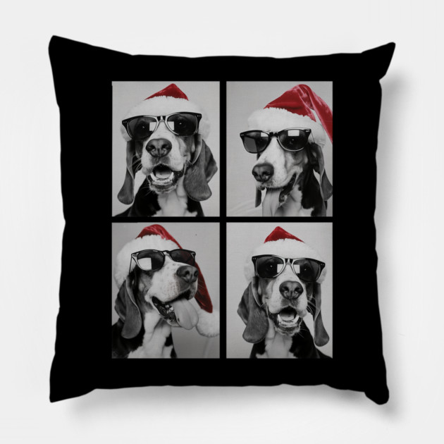 Funny Beagles With Sunglasses Santa Hat Cute Christmas Dog Pillow by yangho