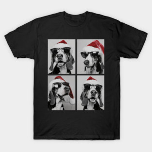 Funny Beagles With Sunglasses Santa Hat Cute Christmas Dog T-Shirt