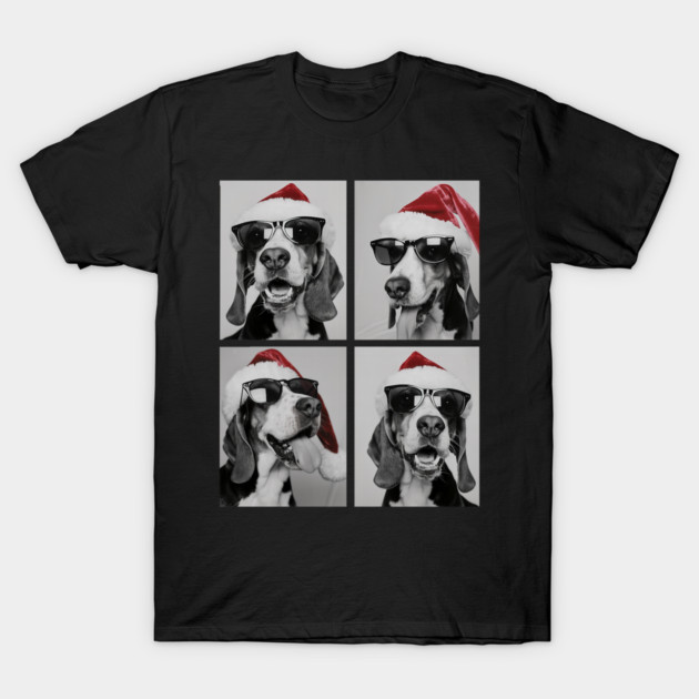 Funny Beagles With Sunglasses Santa Hat Cute Christmas Dog T-Shirt by yangho