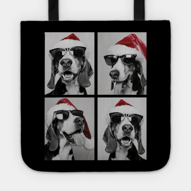 Funny Beagles With Sunglasses Santa Hat Cute Christmas Dog Tote by yangho