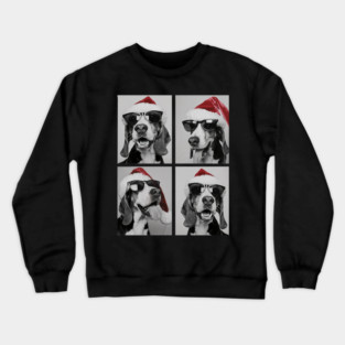 Funny Beagles With Sunglasses Santa Hat Cute Christmas Dog Crewneck Sweatshirt