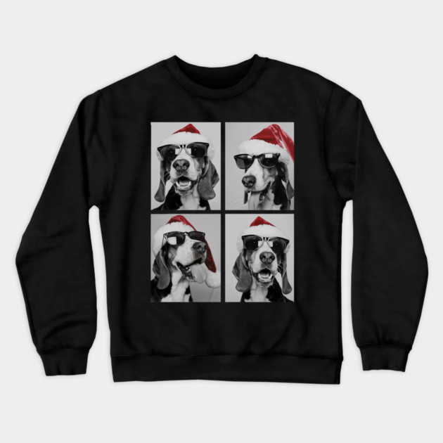 Funny Beagles With Sunglasses Santa Hat Cute Christmas Dog Crewneck Sweatshirt by yangho