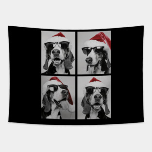 Funny Beagles With Sunglasses Santa Hat Cute Christmas Dog Tapestry