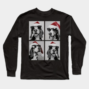 Funny Beagles With Sunglasses Santa Hat Cute Christmas Dog Long Sleeve T-Shirt
