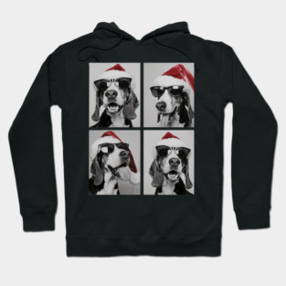 Funny Beagles With Sunglasses Santa Hat Cute Christmas Dog Hoodie