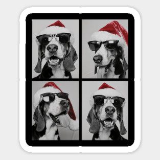 Funny Beagles With Sunglasses Santa Hat Cute Christmas Dog Sticker