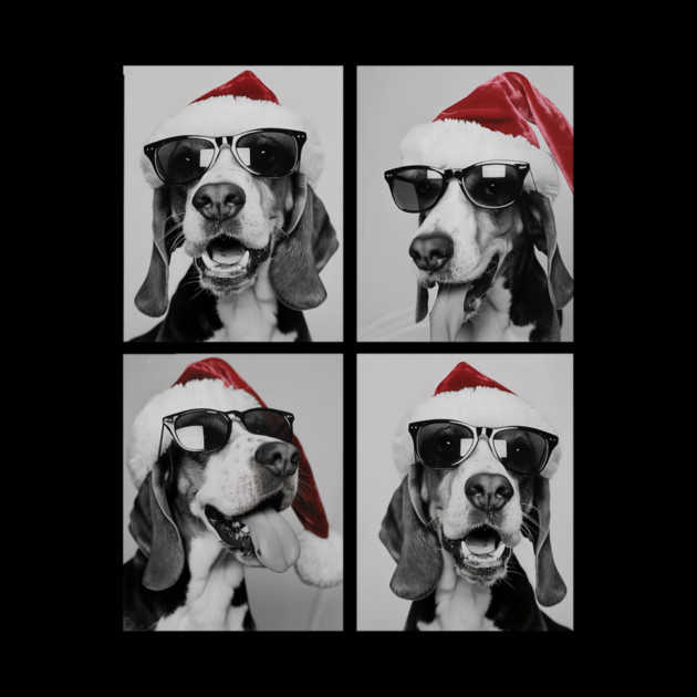 Funny Beagles With Sunglasses Santa Hat Cute Christmas Dog by yangho