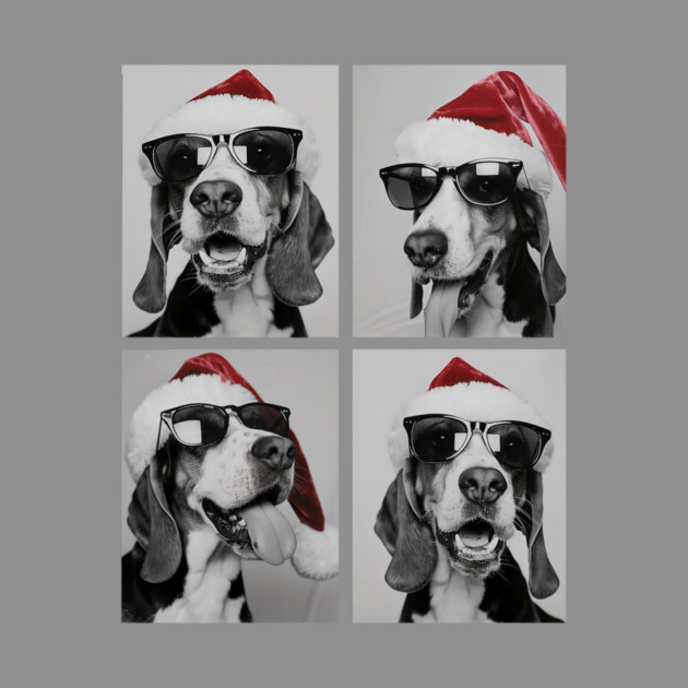 Funny Beagles With Sunglasses Santa Hat Cute Christmas Dog by yangho
