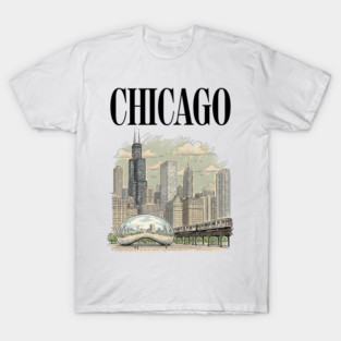 Chicago Bean and El Train Skyline T-Shirt