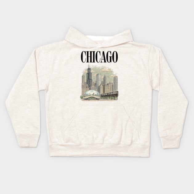 Chicago Bean and El Train Skyline Kids Hoodie by Designed By Marty
