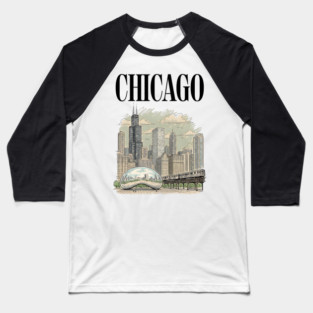 Chicago Bean and El Train Skyline Baseball T-Shirt