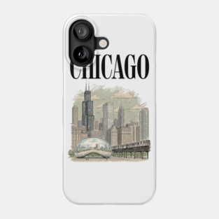 Chicago Bean and El Train Skyline Phone Case