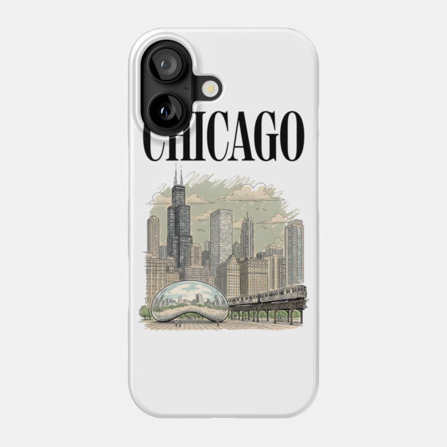 Chicago Bean and El Train Skyline Phone Case by Designed By Marty
