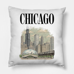 Chicago Bean and El Train Skyline Pillow