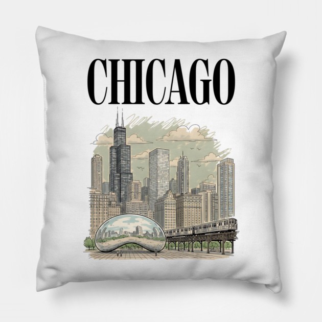 Chicago Bean and El Train Skyline Pillow by Designed By Marty