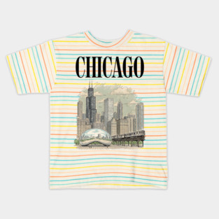 Chicago Bean and El Train Skyline Kids T-Shirt
