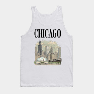 Chicago Bean and El Train Skyline Tank Top