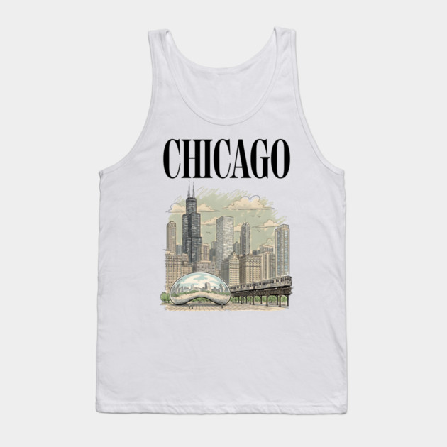 Chicago Bean and El Train Skyline Tank Top by Designed By Marty