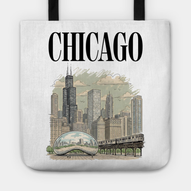 Chicago Bean and El Train Skyline Tote by Designed By Marty