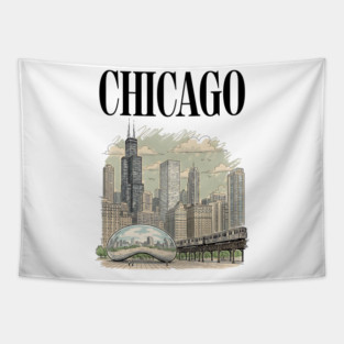 Chicago Bean and El Train Skyline Tapestry