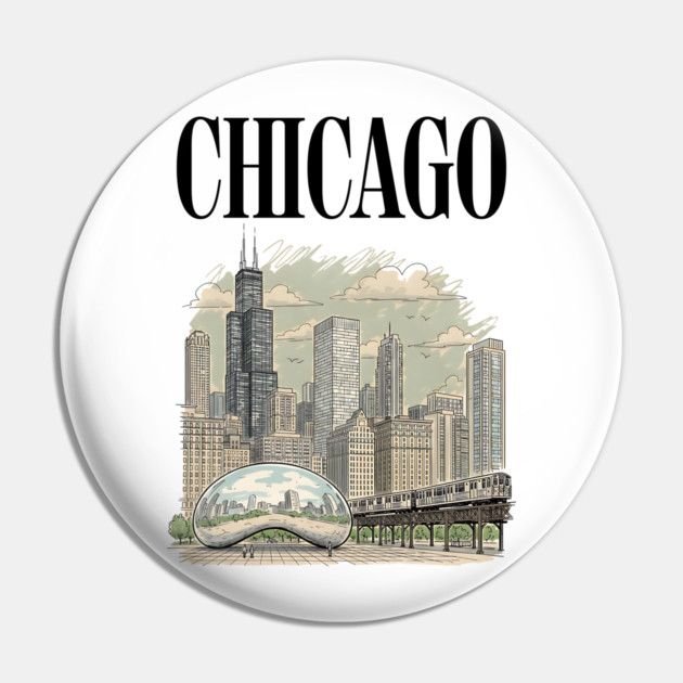 Chicago Bean and El Train Skyline Pin by Designed By Marty