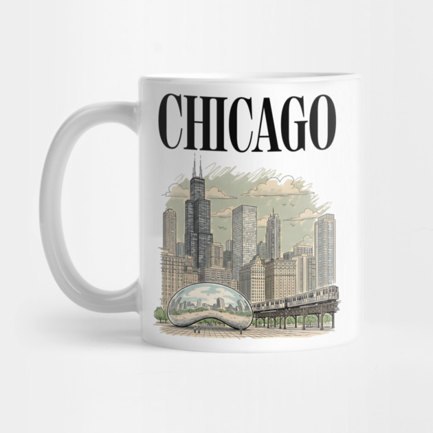 Chicago Bean and El Train Skyline by Designed By Marty