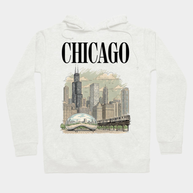 Chicago Bean and El Train Skyline Hoodie by Designed By Marty
