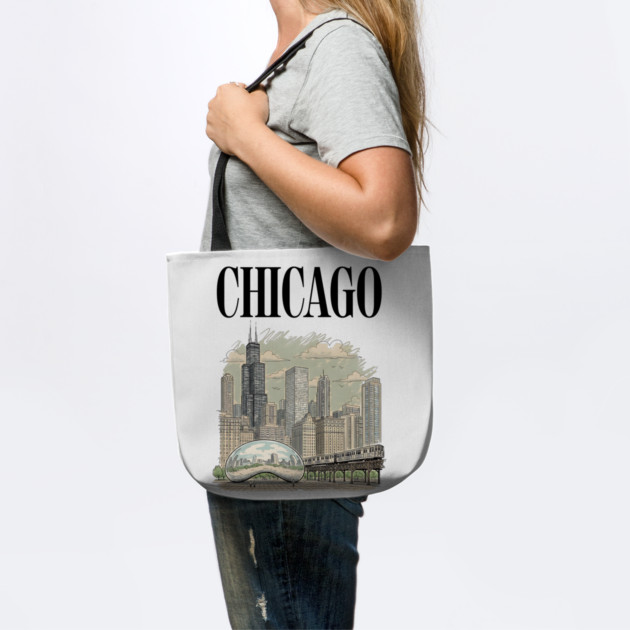 Chicago Bean and El Train Skyline by Designed By Marty