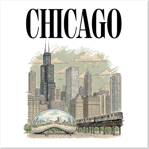 Chicago Bean and El Train Skyline Wall Art by Designed By Marty