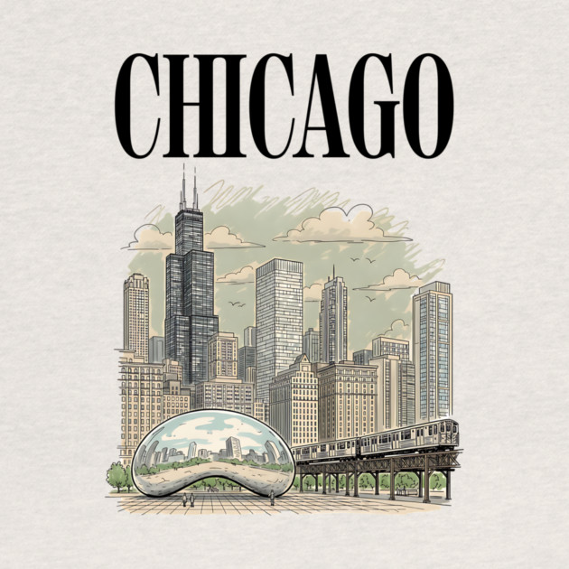 Chicago Bean and El Train Skyline by Designed By Marty