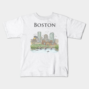 Boston Skyline Rowers on the Charles Kids T-Shirt