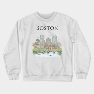 Boston Skyline Rowers on the Charles Crewneck Sweatshirt