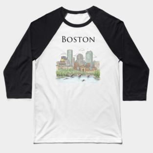 Boston Skyline Rowers on the Charles Baseball T-Shirt