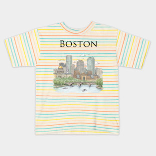 Boston Skyline Rowers on the Charles Kids T-Shirt