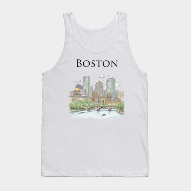Boston Skyline Rowers on the Charles Tank Top by Designed By Marty