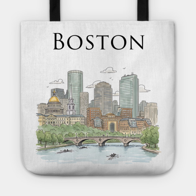 Boston Skyline Rowers on the Charles Tote by Designed By Marty