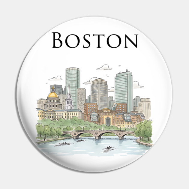Boston Skyline Rowers on the Charles Pin by Designed By Marty