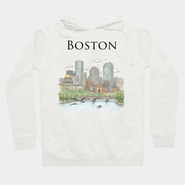 Boston Skyline Rowers on the Charles Hoodie by Designed By Marty
