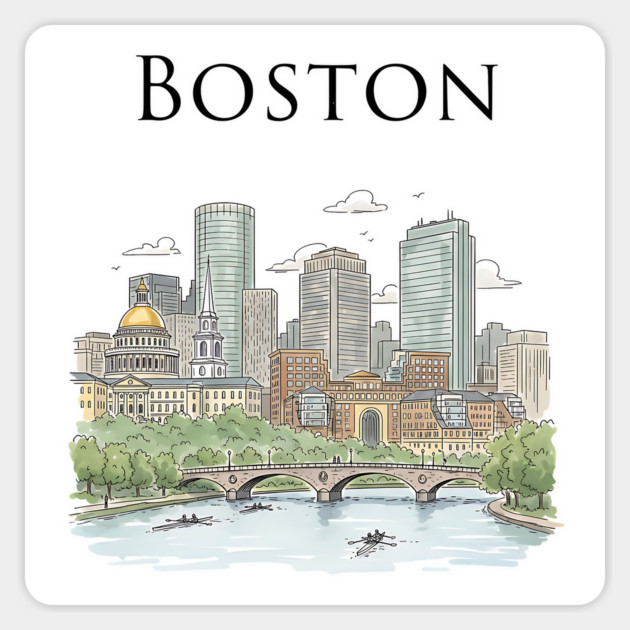 Boston Skyline Rowers on the Charles Magnet by Designed By Marty