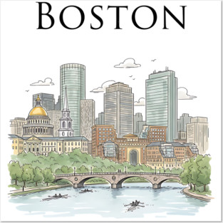 Boston Skyline Rowers on the Charles Posters and Art