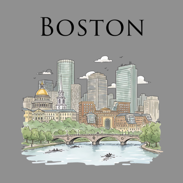 Boston Skyline Rowers on the Charles by Designed By Marty