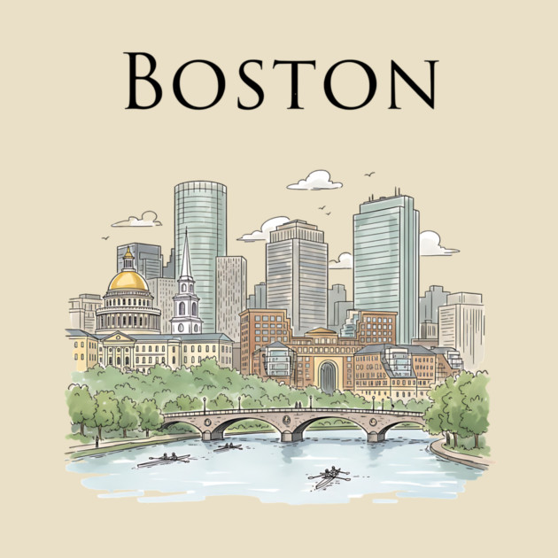 Boston Skyline Rowers on the Charles by Designed By Marty