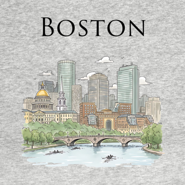 Boston Skyline Rowers on the Charles by Designed By Marty