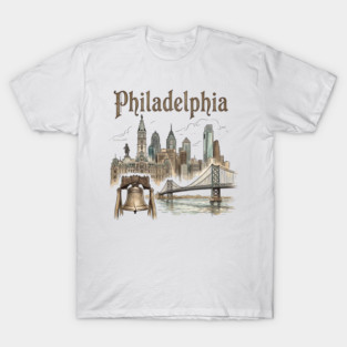 Philadelphia Liberty Bell and Bridge Skyline T-Shirt
