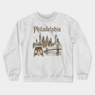 Philadelphia Liberty Bell and Bridge Skyline Crewneck Sweatshirt