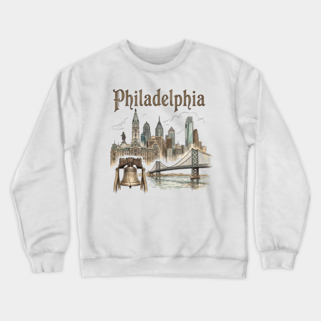 Philadelphia Liberty Bell and Bridge Skyline Crewneck Sweatshirt by Designed By Marty