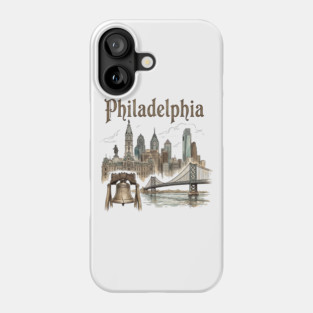 Philadelphia Liberty Bell and Bridge Skyline Phone Case