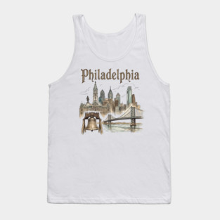 Philadelphia Liberty Bell and Bridge Skyline Tank Top